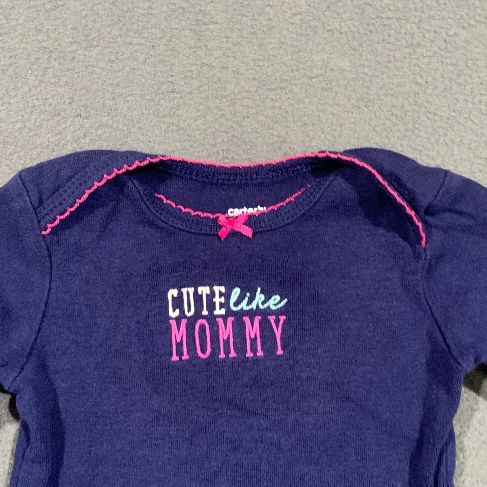 Carters Baby Girl 6 Months Bodysuit Lot‎ 3pk Navy Pink Striped Heart Cupcake